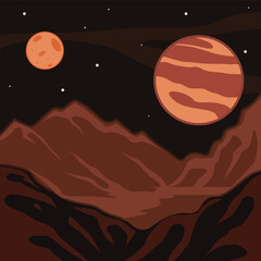 mars planet view landscape vector illustration template graphic design . astronomy scenery for knowledge banner concept