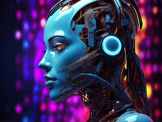 Futuristic Android Profile with Neon Eyes and Neural Circuitry — A Vision of Advanced AI Technology