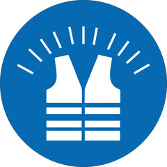 safety vest icon, life jacket symbol, personal flotation device, water safety, blue circle, protection, equipment