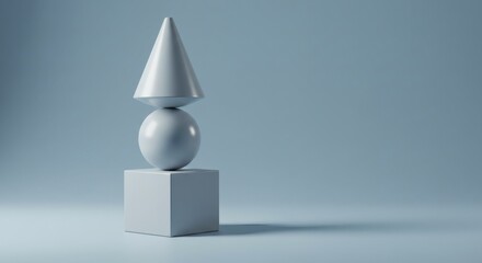 Geometric Still Life: Cone, Sphere, and Cube in Soft Blue Studio Light