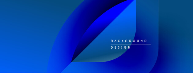Abstract blue gradients create flowing shapes. Modern design elements suggest dynamic movement, smooth transitions. Text reads background design.