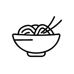Udon noodles in a bowl, simple line art illustration, for menus and websites