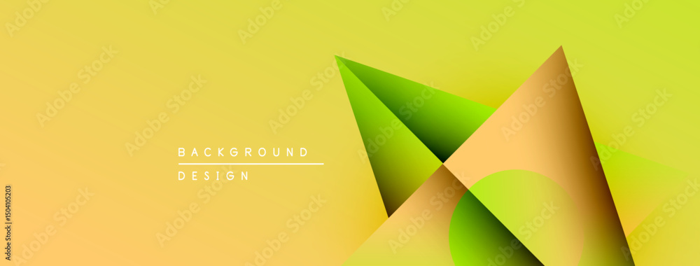Poster abstract geometric shapes overlap, creating vibrant yellow, green gradients. minimalist design sugge