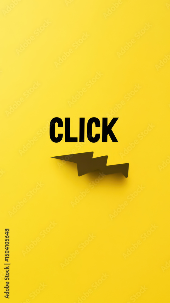 Poster click and bolt: a bold, minimalist design with a bright, solid background showcases the word click a