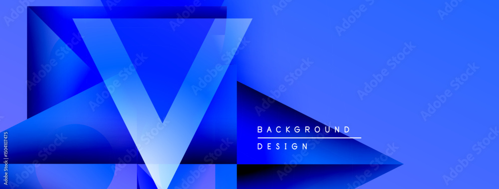 Poster Abstract blue design features layered geometric shapes, creating dynamic visual effect. Modern aesthetic suitable for backgrounds, presentations.