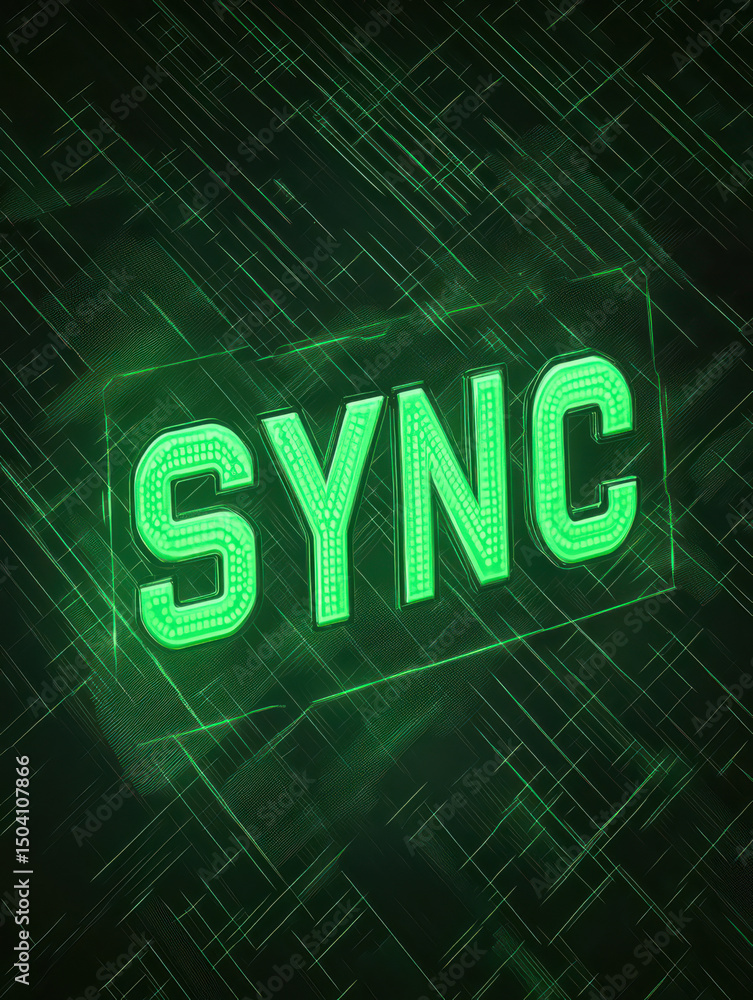 Poster data sync: a striking digital art piece illuminates sync in a captivating, technological style that 