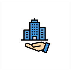 hand and building