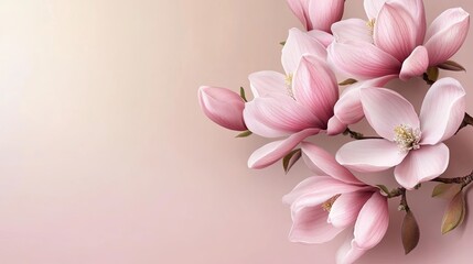 Romantic pastel background with a flourish of pink magnolia blossoms pattern