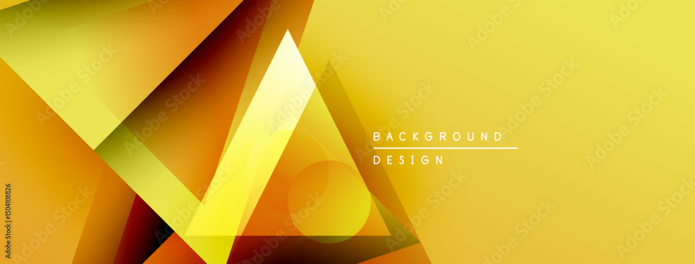 Poster Abstract yellow background. Geometric shapes overlap creating dynamic visual effect. Modern design suitable for banners, presentations.