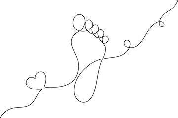 Foot sole continuous one line drawing of isolated outline vector art black white background

