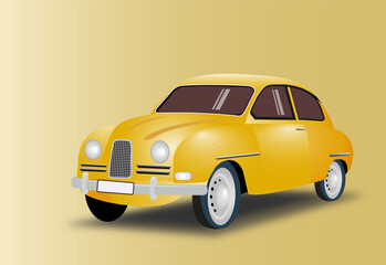 Yellow retro passenger car, vintage vehicle, Swedish industrial design