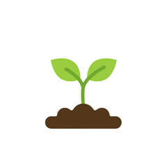 Sprout with green leaves emerging from brown soil representing gardening icon  