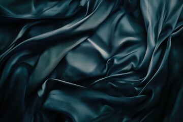 Fototapeta premium Close up shot of a dark teal satin fabric with soft folds and subtle light reflections creating depth