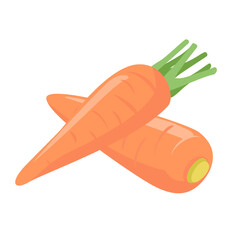 Vector illustration of a simple carrot in light colors and flat design. Graphic material on white background.