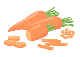 Vector illustration of a simple carrot in light colors and flat design. Graphic material on white background.