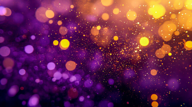 New Year fireworks with gold and dark violet bokeh abstract background - AI generated holiday celebration