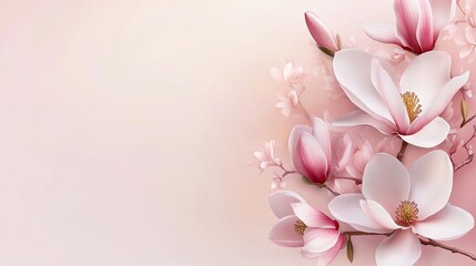 Elegant magnolia blossom design against a gentle pink backdrop enhances aesthetic appeal