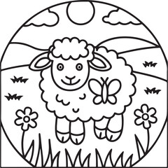 Adorable Cute Sheep Coloring Pages – Fun, Relaxing and Whimsical Sheep Designs for Kids and Adults, Printable PDF, Fluffy Farm Animals, Kawaii Lamb Art