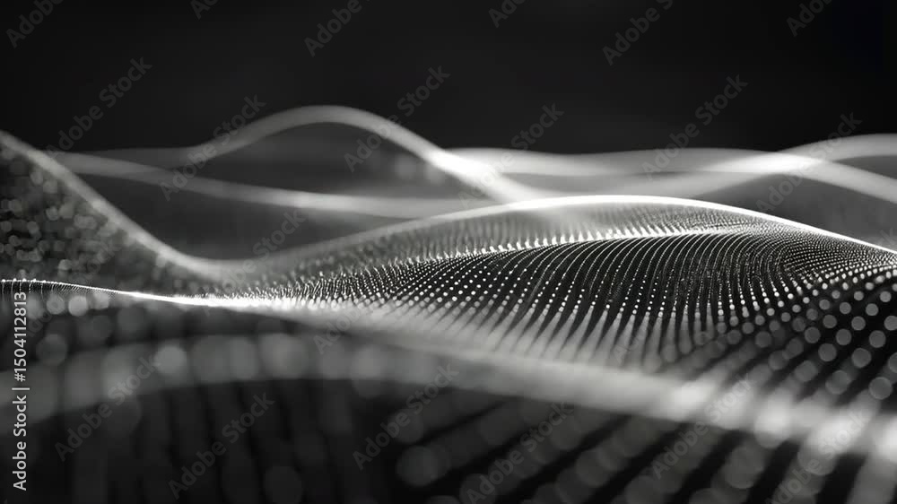 Poster mesmerizing abstract digital waves in black and white showcase intricate patterns and textures, evok