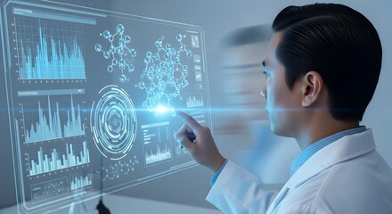 Innovative Biotech Research: Scientist Unveiling Molecular Insights on Transparent Interface, Driving Future of Medical Advancements and Discovery. Precision.