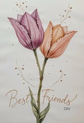 Elegant Watercolor Tulips Greeting Card for National Best Friends Day

