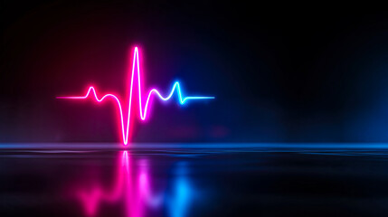 Digital magenta Neon heartbeat pulse line glowing