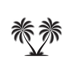 Obraz premium Black Silhouette of Twin Palm Trees on White Background