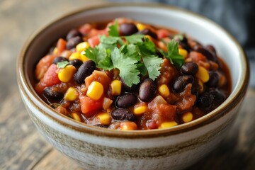 Colorful bean and corn salsa served in a decorative bowl perfect for sharing at gatherings or enjoying as a snack