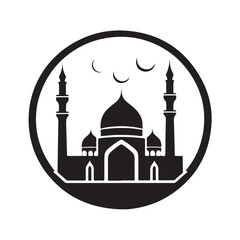 This mosque icon vector features a simple and elegant design depicting a mosque building with its distinctive dome and minaret.