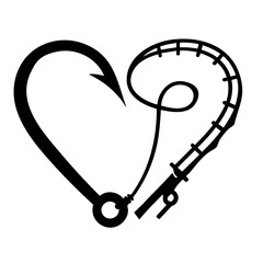 Heart Shaped Fishing Rod and Hook Vector SVG Clipart illustration