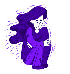 Young woman having a psychological problem of stress or anxiety, vector illustration of stressed girl having mental disorder or tired, headache flat style drawing.