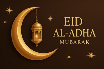 Festive Eid ul Adha Mubarak Calligraphy with Stylized Crescent