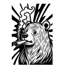 Bear Smoking Retro Clipart Vector SVG Clipart illustration