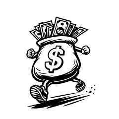 Money Bag Running Vector SVG Clipart