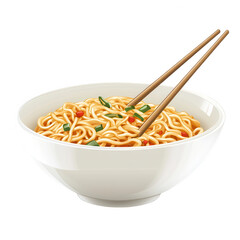 A bowl of noodles with chopsticks