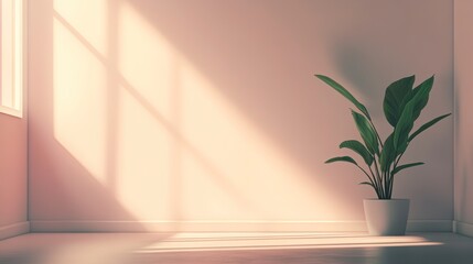 Minimalist Room with Sunlight Streaming In and a Potted Plant Decoration
