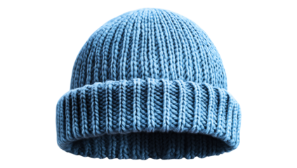 Winter Blue Knit Cap on Transparent Background