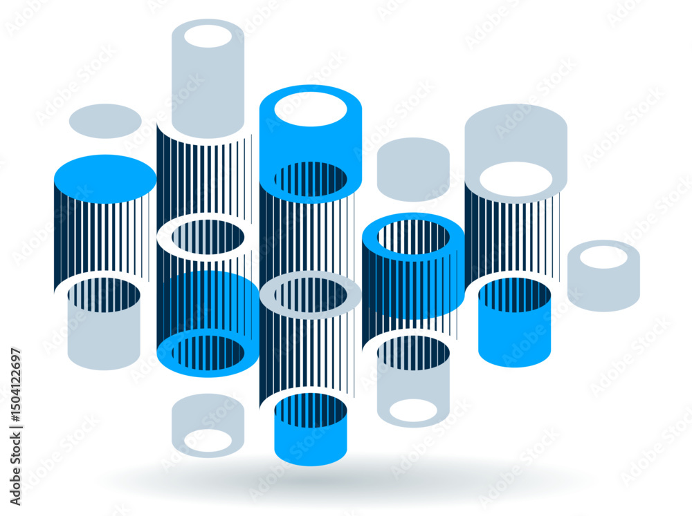 Poster abstract modern architecture vector geometric background, 3d isometric pattern with cylinders, tubes