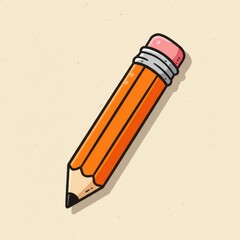 Obraz premium Cartoon pencil with pink eraser and orange body on beige background 