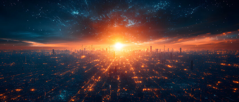 digital showcasing the growth of renewable energy infrastructure such as wind turbines and solar panels driven by economic policy and environmental initiatives