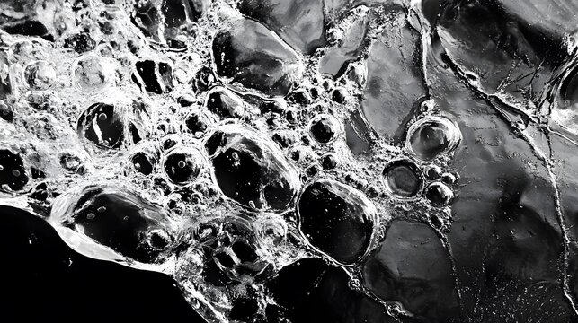Ice surface with cracks and trapped air bubbles
