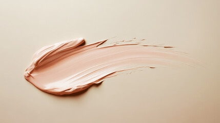 Close-up of smooth white cosmetic cream or makeup foundation smeared on a soft beige background. Generative AI
