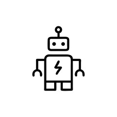 Obraz premium Line art illustration of a charging robot with a lightning symbol 