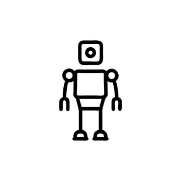 Simple line art of a bipedal robot standing upright  