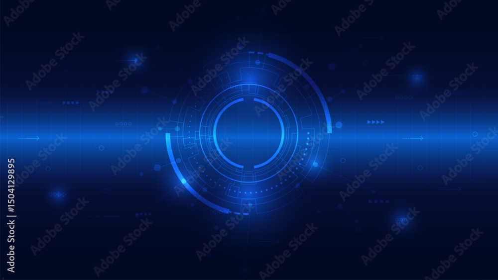 Fototapete Abstract Digital Technology or Science Background. Futuristic HUD circle with grid. Digital space wireframe landscape. Hi-tech and Sci-Fi background. Vector illustration.