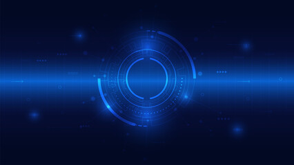 Abstract Digital Technology or Science Background. Futuristic HUD circle with grid. Digital space wireframe landscape. Hi-tech and Sci-Fi background. Vector illustration.