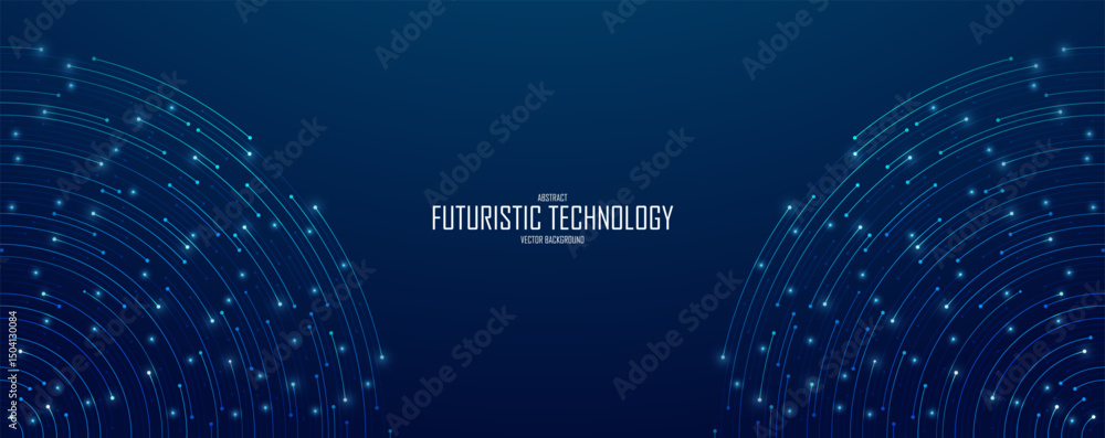 Aufkleber Abstract concentric circles tech circuit on technology dark blue background. Circular lines and dot connections. Big data transmission and, Artificial Intelligence concept. Vector illustration.
