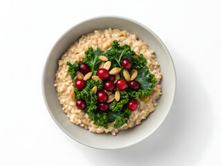 Healthy eating whole food energy meal with kale cranberry almond on oatmealfood healthy diet protein nourishment