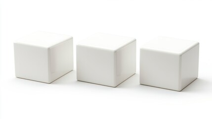 Three identical white cubes arranged in a row on a plain white surface