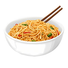 Delicious Noodles Asian Cuisine Bowl of Vegetable Noodles with Chopsticks isolated on transparent background